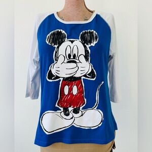 Disney Blue and White Mickey Mouse Graphic Raglan Tee